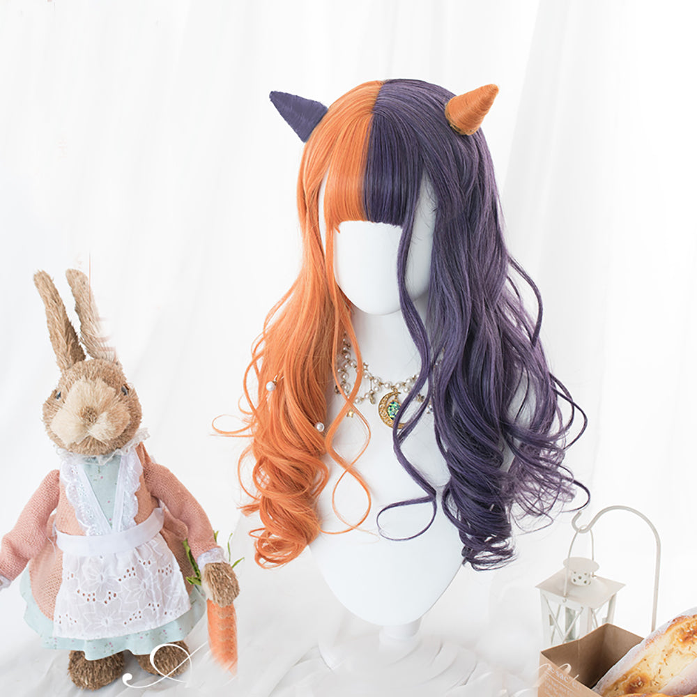 Lolita orange purple long curly hair LS0385