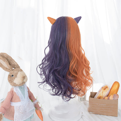 Lolita orange purple long curly hair LS0385