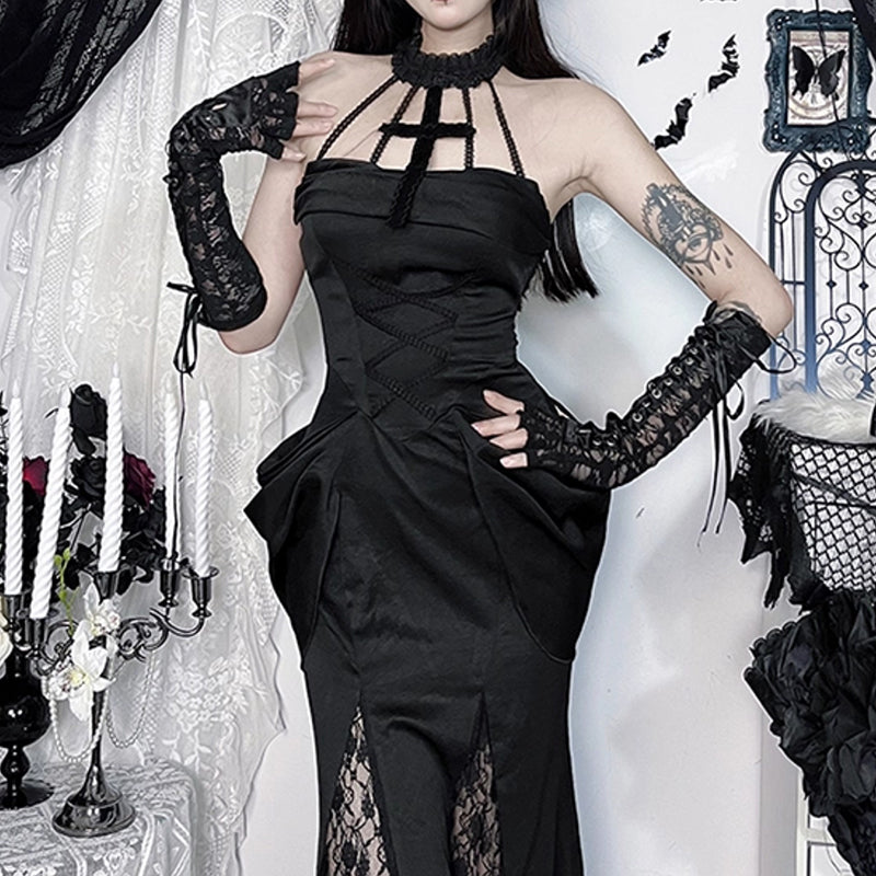 Lolita Halloween Gothic Dark Lace Dress LS0939