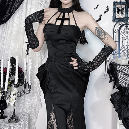Lolita Halloween Gothic Dark Lace Dress LS0939
