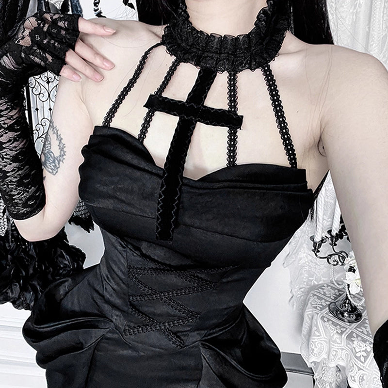 Lolita Halloween Gothic Dark Lace Dress LS0939