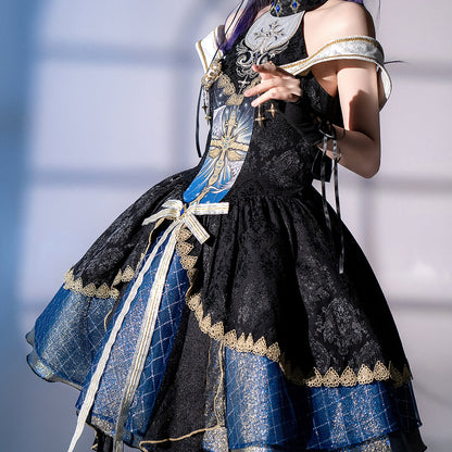 Lolita dark gothic style embroidered dress LS0933