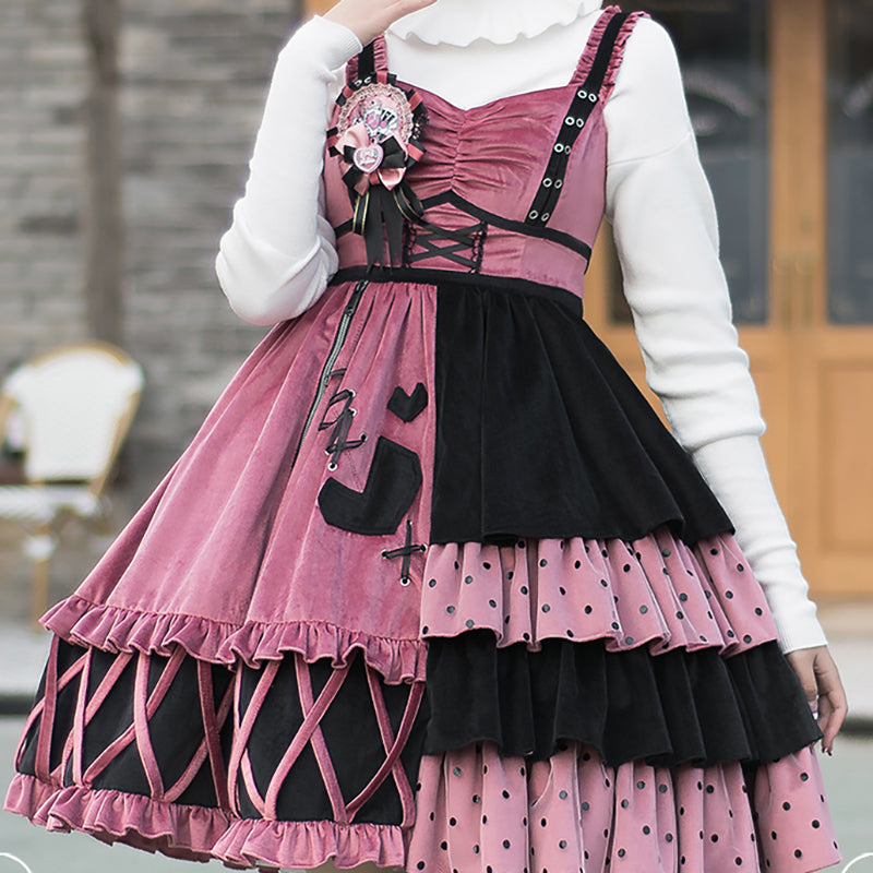 Lolita black sweet JSK color block dress LS0481