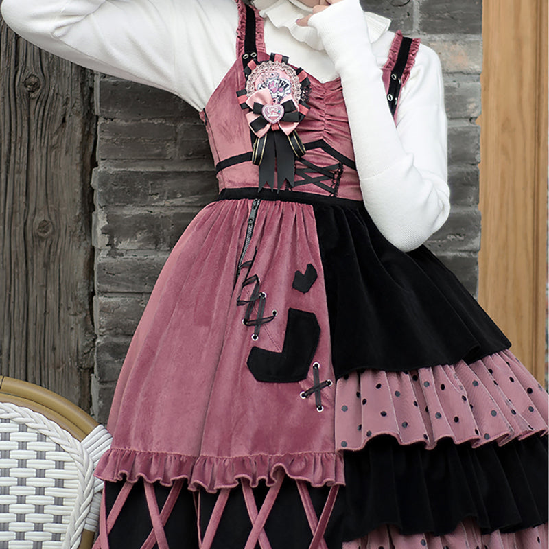 Lolita black sweet JSK color block dress LS0481