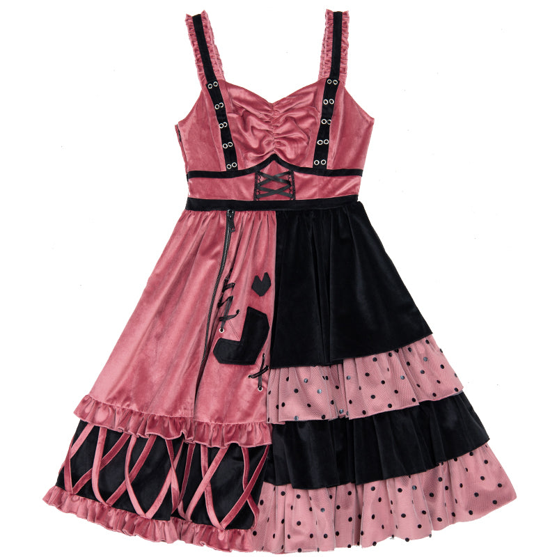Черное сладкое платье Lolita в стиле колор-блок JSK LS0481