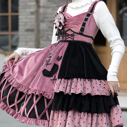 Черное сладкое платье Lolita в стиле колор-блок JSK LS0481