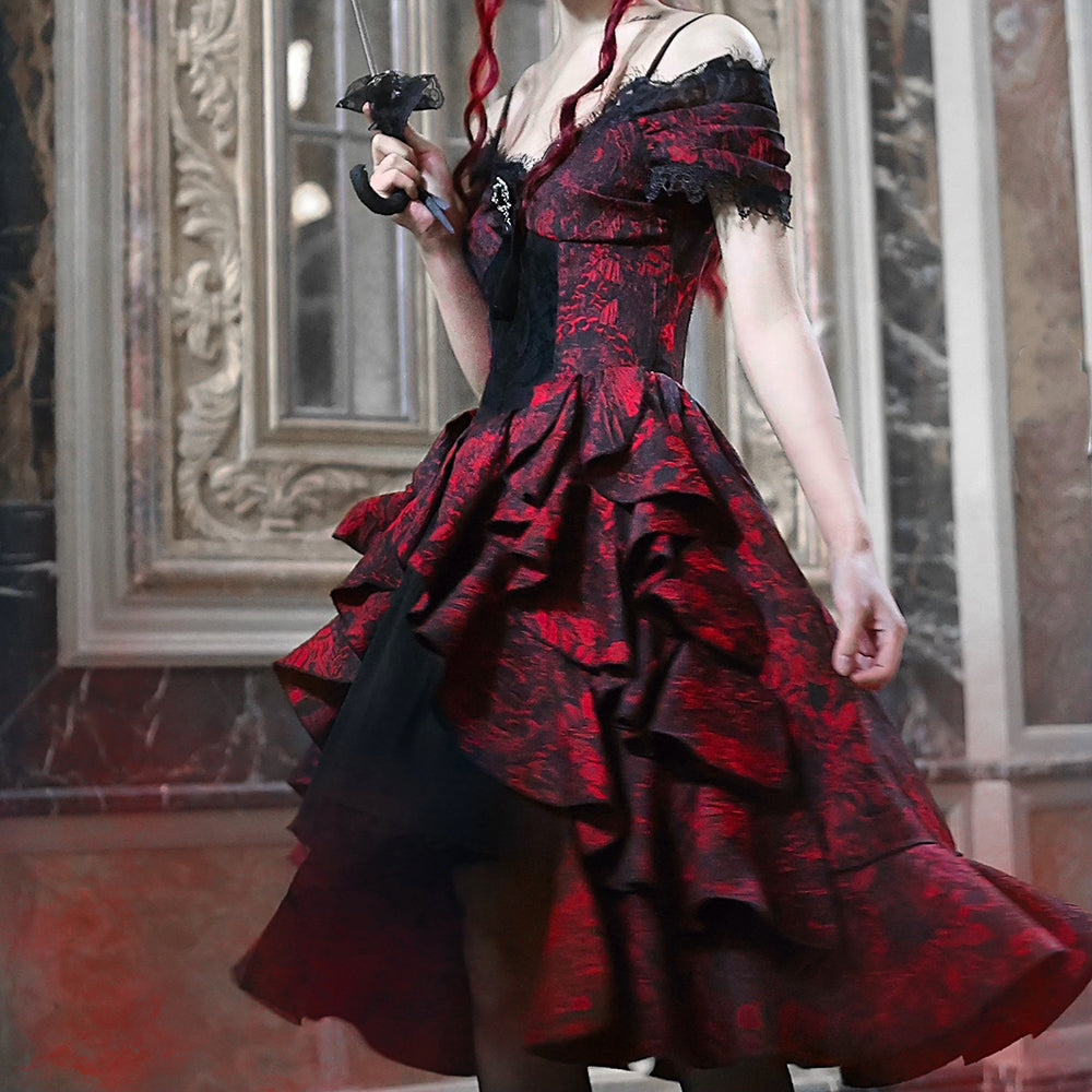 Lolita Gothic jacquard wave dress LS0491