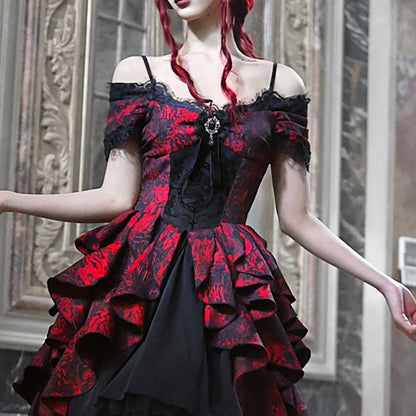 Lolita Gothic jacquard wave dress LS0491