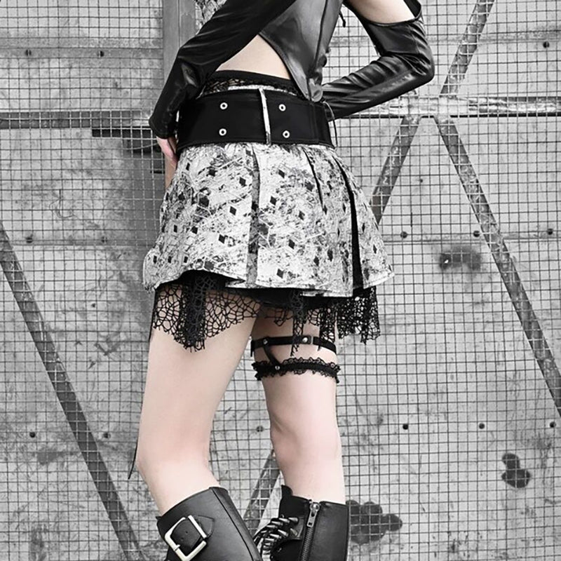 Lolita Punk PU Fishnet Gothic Skirt LS0492