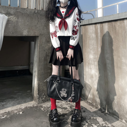 Lolita JK embroidery sailor suit LS0513
