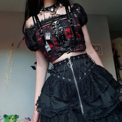 Lolita gothic punk lace strappy skirt LS0613