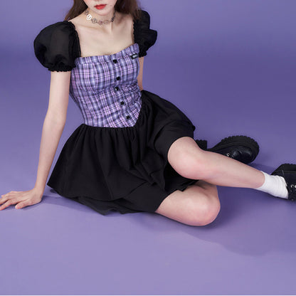 Lolita Goth Plaid Cake Dress LS0624
