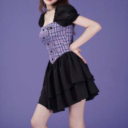 Lolita Goth Plaid Cake Dress LS0624