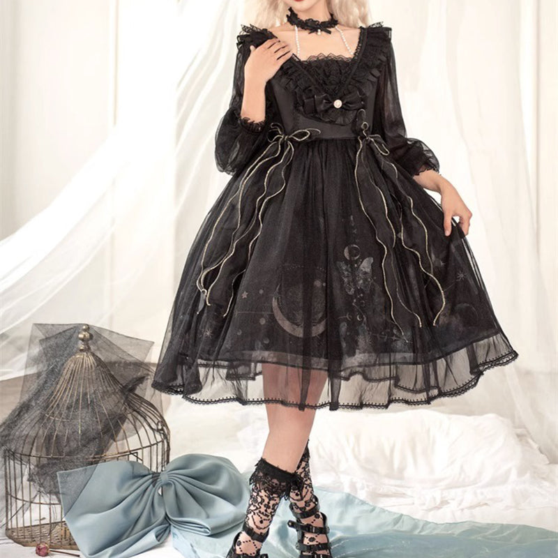 sheer black lolita dress MIKUTA Pattern Type Black Nun Style Prayer for