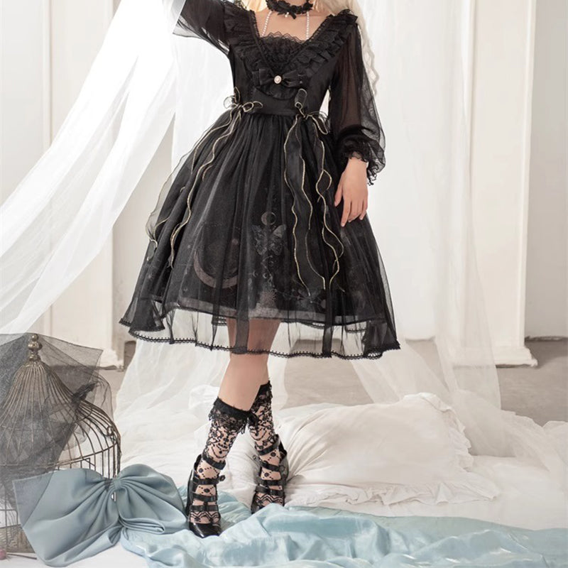 sheer black lolita dress Lolita gothic lace dress LS0811 – Lolilita Store