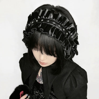 Lolita punk PU bow hair accessories LS0598