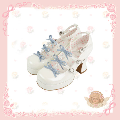 Lolita Bowknot Pearl Sweet High Heels LS0403