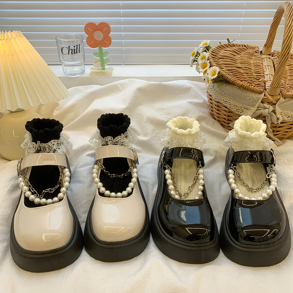 Lolita pearl bow JK platform shoes LS0529