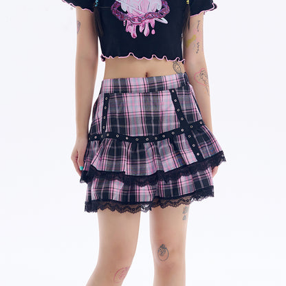 Lolita Punk Plaid Cake Skirt LS0552
