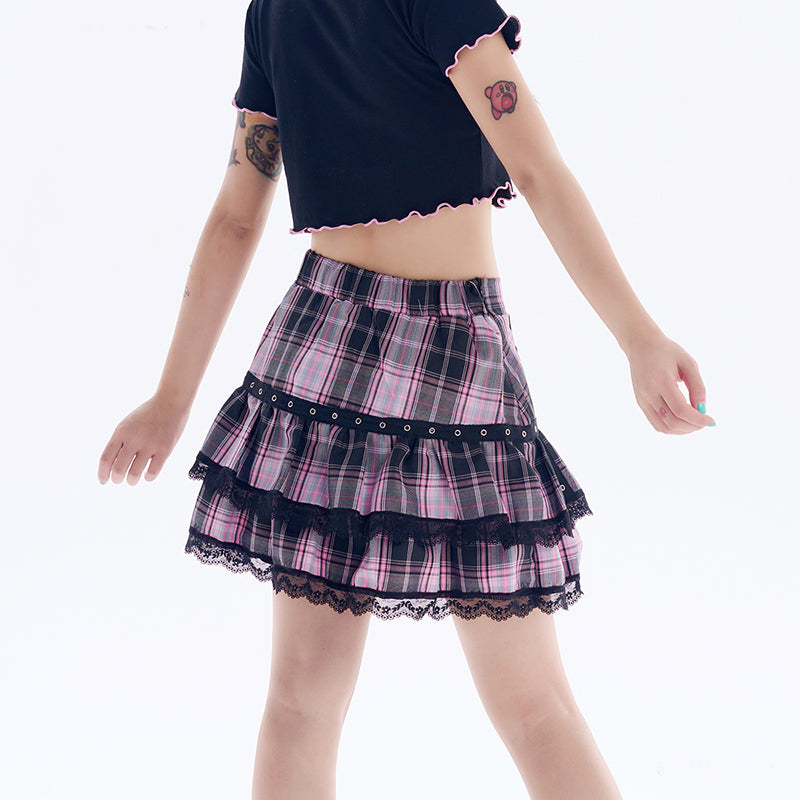 Lolita Punk Plaid Cake Skirt LS0552