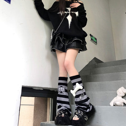 Lolita skull punk cross y2k socks LS0478