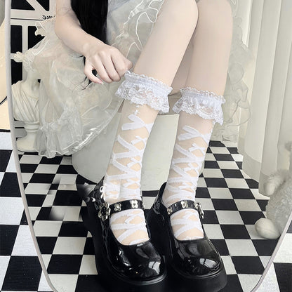 Кружевные носки Лолита с бантом LS0493