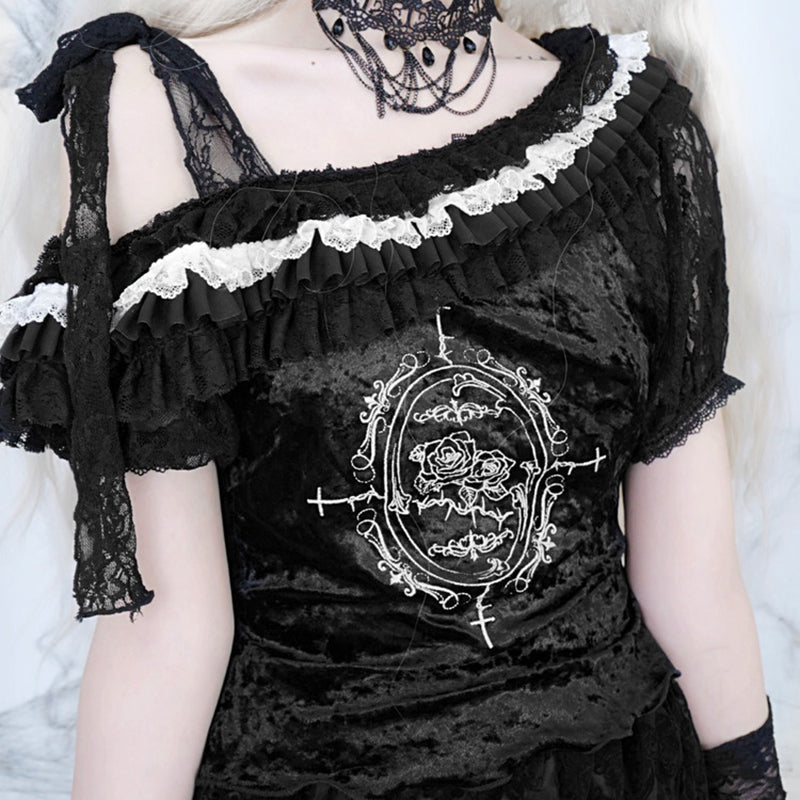 Lolita gothic lace embroidered T-shirt LS0504