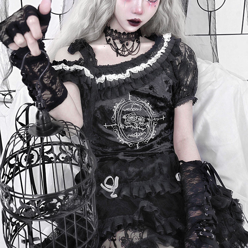 Lolita gothic lace embroidered T-shirt LS0504