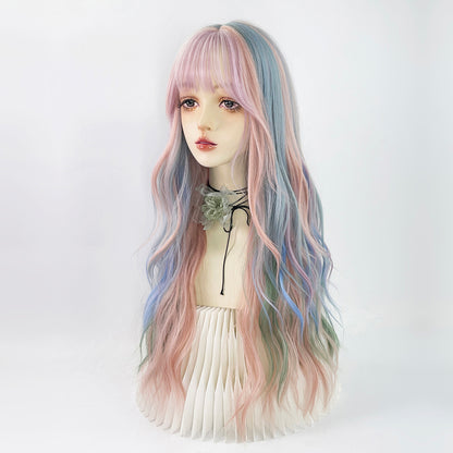 Lolita punk rainbow long curly wig LS0596