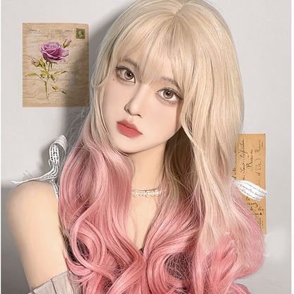 Lolita Gradient Pink Long Curly Wig LS0412