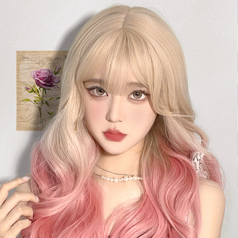 Lolita Gradient Pink Long Curly Wig LS0412
