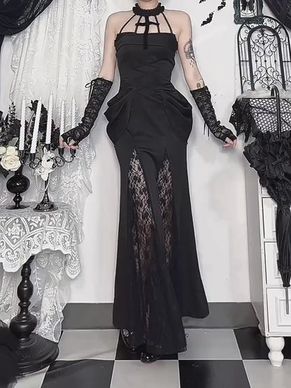 Lolita Halloween Gothic Dark Lace Dress LS0939