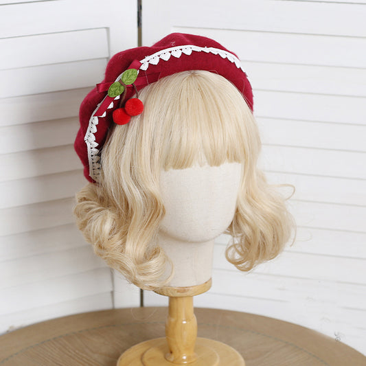 Cute cherry bow beret LS0062