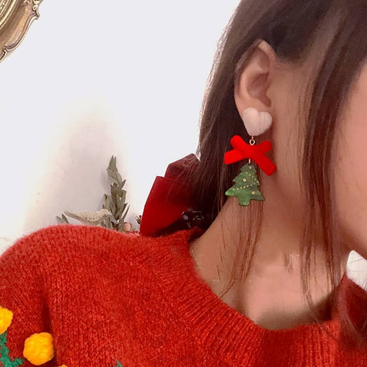 Bow Heart Christmas Tree Earrings LS0186