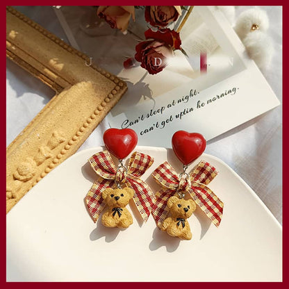 Cute bear bow heart earrings LS0187