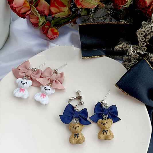 Lolita bear bow earrings LS0189