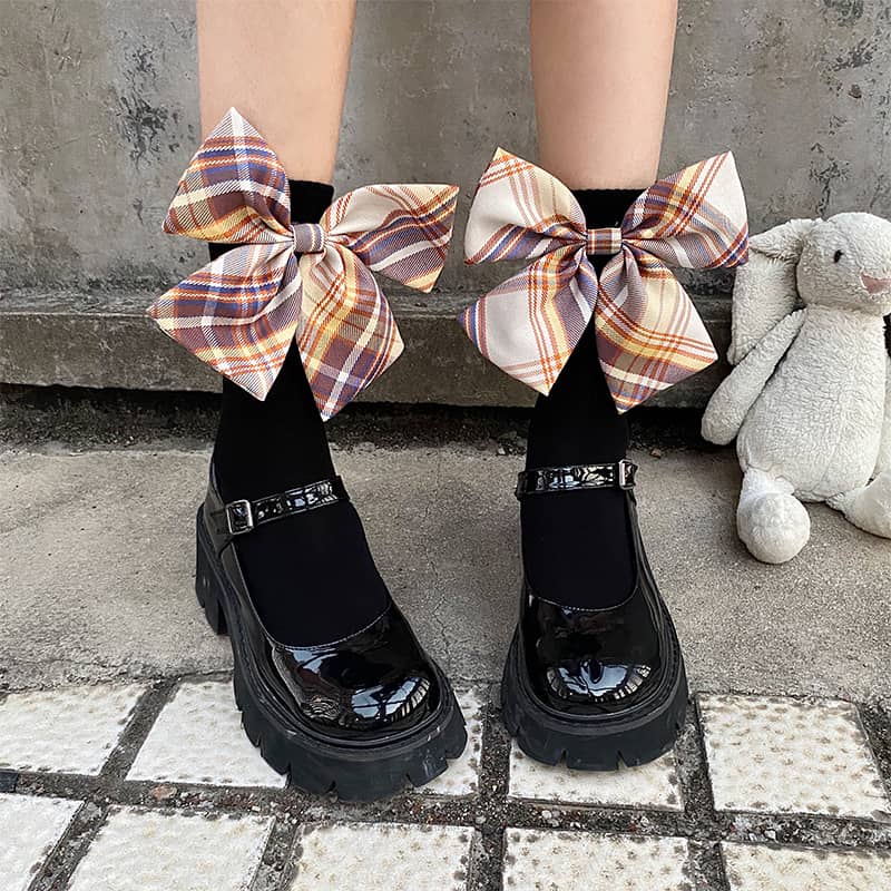 Lolita Plaid Bow Socks LS0199