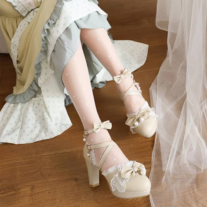 KAWAII Lace Bow Lolita Shoes LS0236
