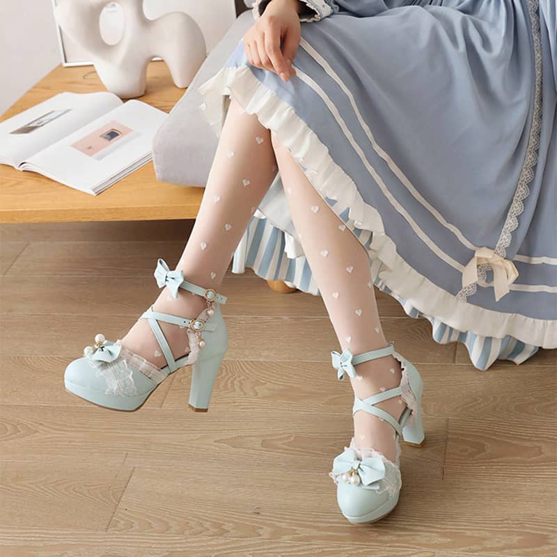 Туфли Лолита с кружевным бантом KAWAII LS0236 