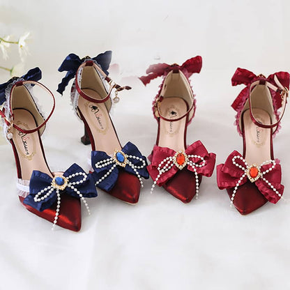 Lolita Lace Bow Rhinestone Shoes LS0240