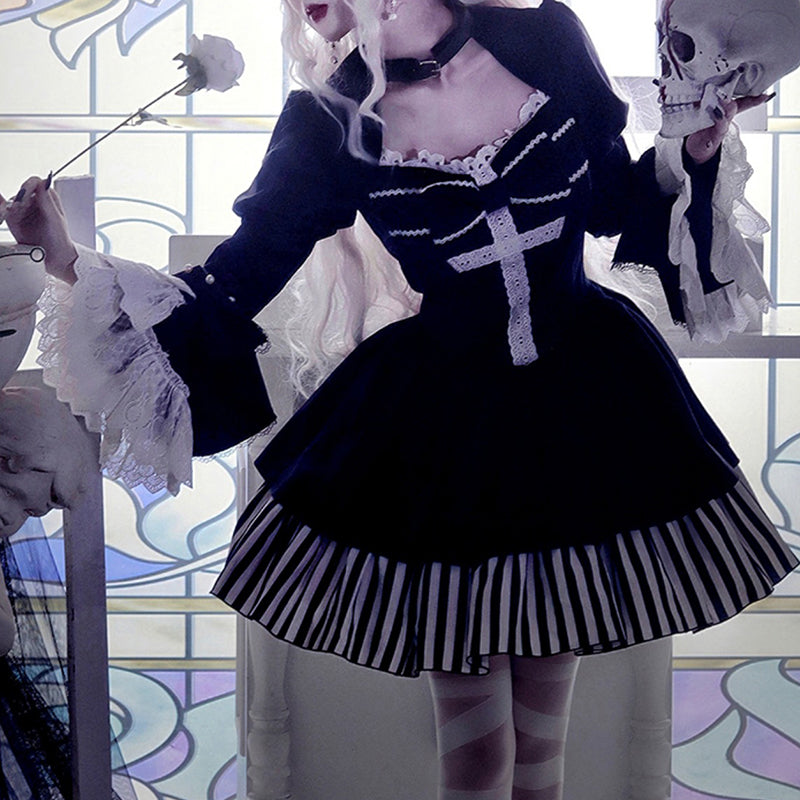 Lolita Gothic Dark Bow Dress LS0313