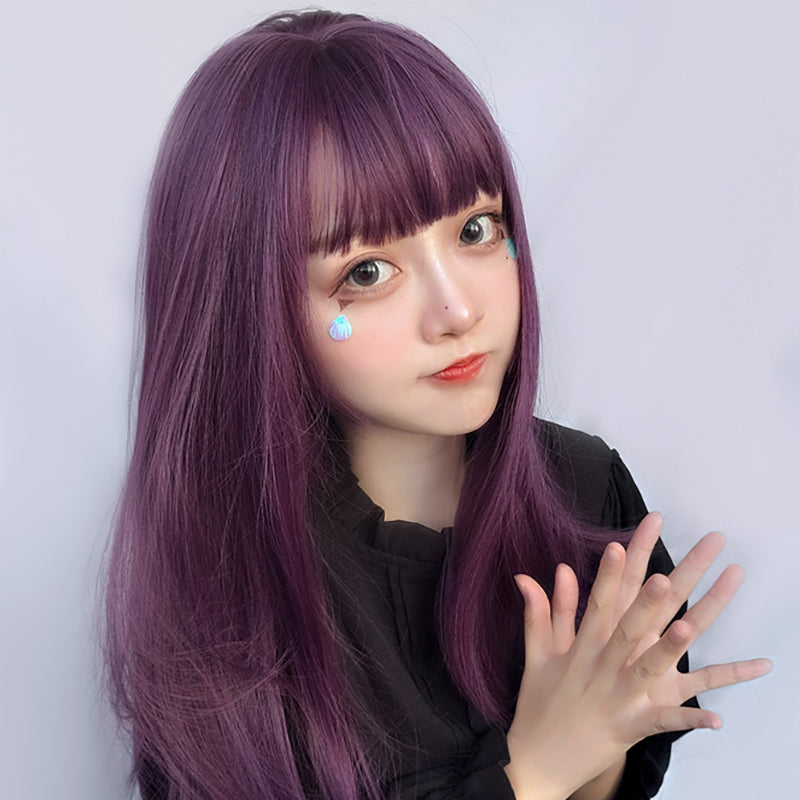 Lolita Gray Purple Long Straight Wig LS0354
